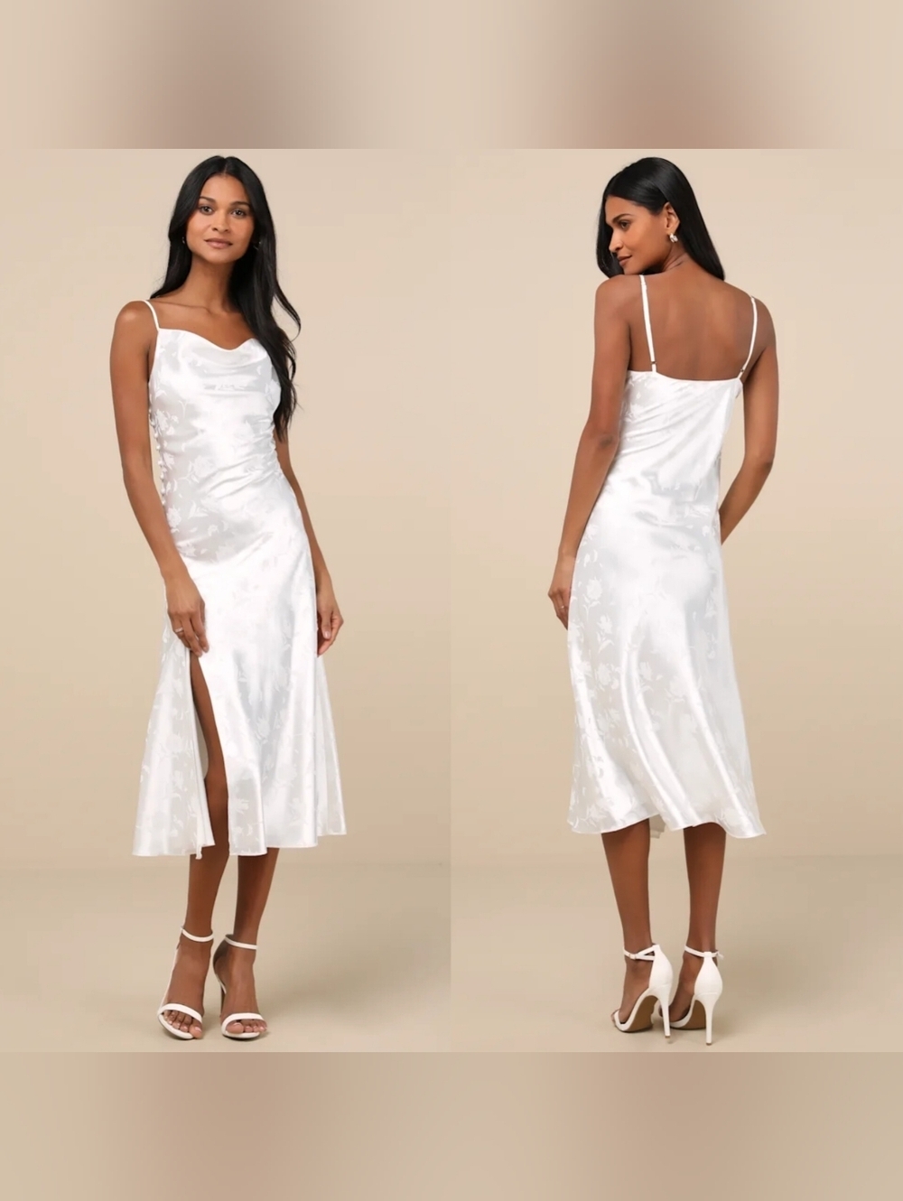 Lulus All About You White Floral Jacquard Satin Midi Dress Wedding Party Formal